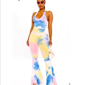 Get In The Groove Tie Dye Jumpsuit-Blue Combo